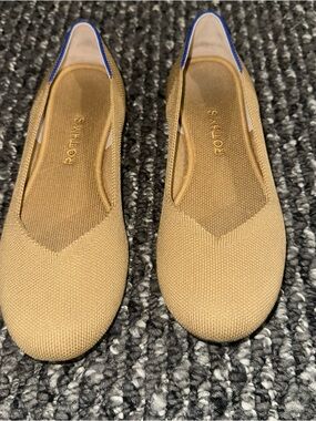 Rothy's Tan Knit Ballet Flats with Blue Trim